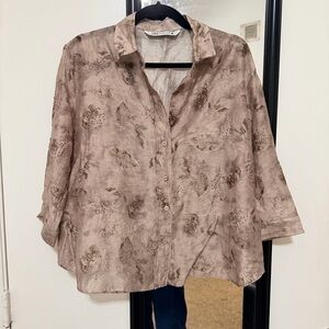 Zara Beaded Abstract Brown Shirt